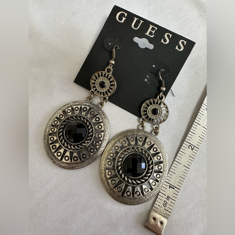 Industrial vibe Guess silvertone dangle earrings